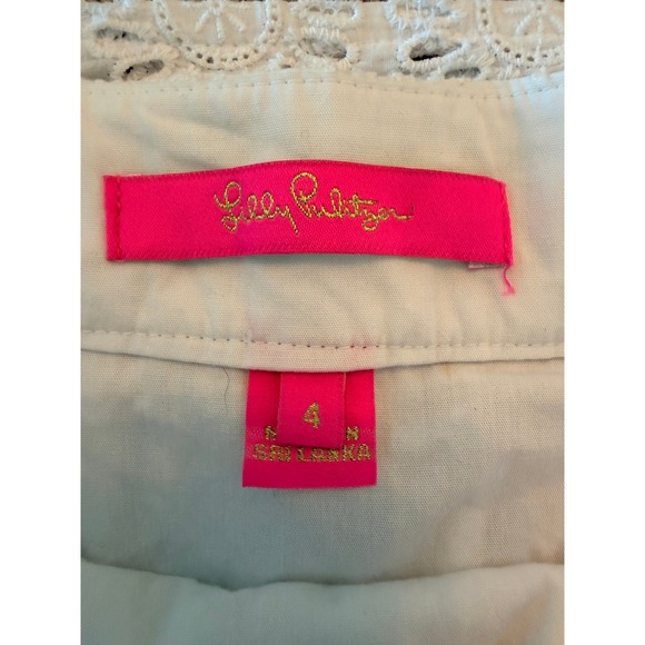 Lilly Pulitzer Pier Midi Skirt 4 White Eyelet Cotton Pockets Belted Resortwear - Picture 8 of 11